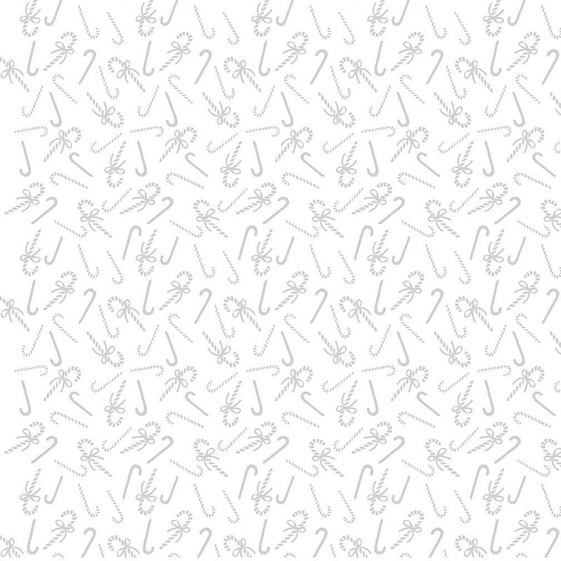 White-on-white fabric tossed with candy canes.