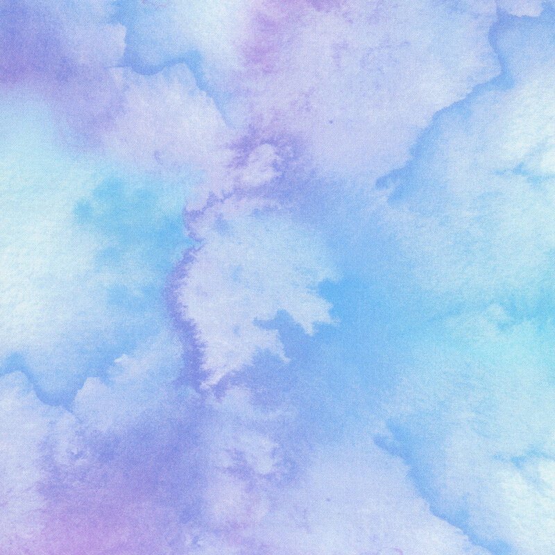 Light purple and aqua fabric with slight watercolor mottling.