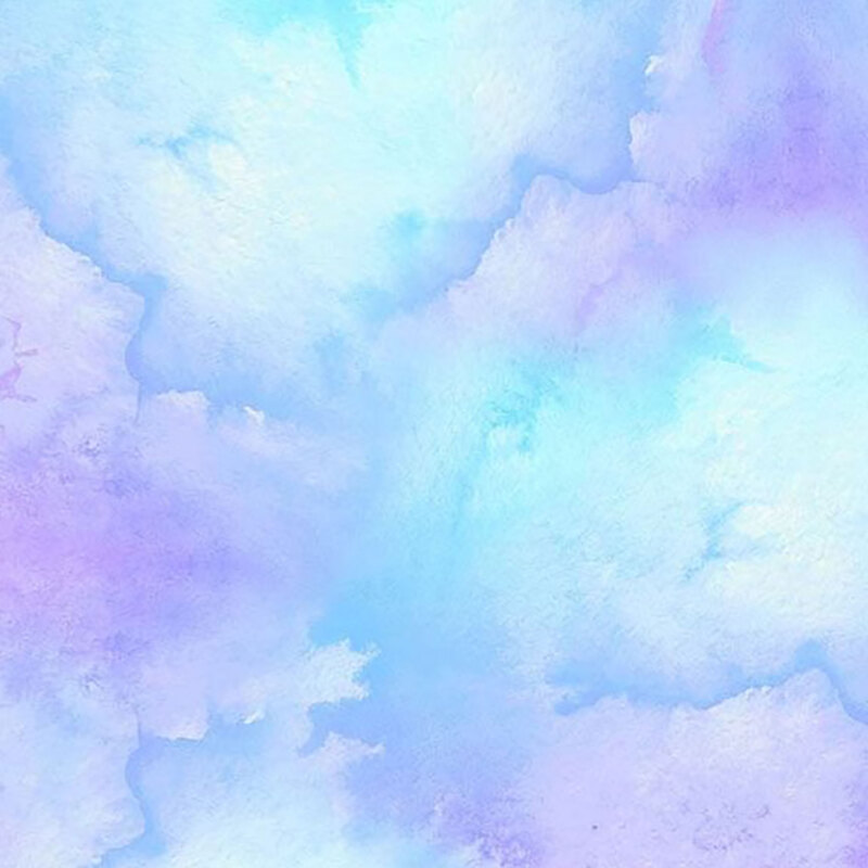 Light purple and aqua fabric with slight watercolor mottling.