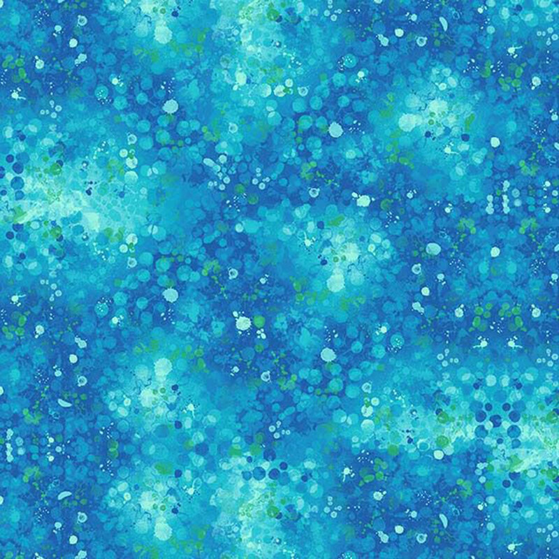 Blue fabric with teal mottling and splotched textures.
