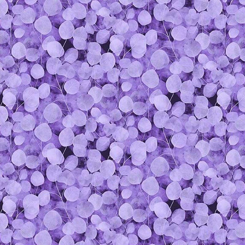 Large, rounded lavender leaves an long thin stems on a mottled dark purple background.
