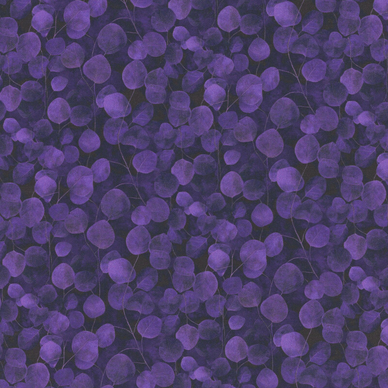 Large, rounded tonal leaves and long thin stems on a mottled dark purple background.