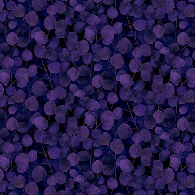 Large, rounded tonal leaves and long thin stems on a mottled dark purple background.
