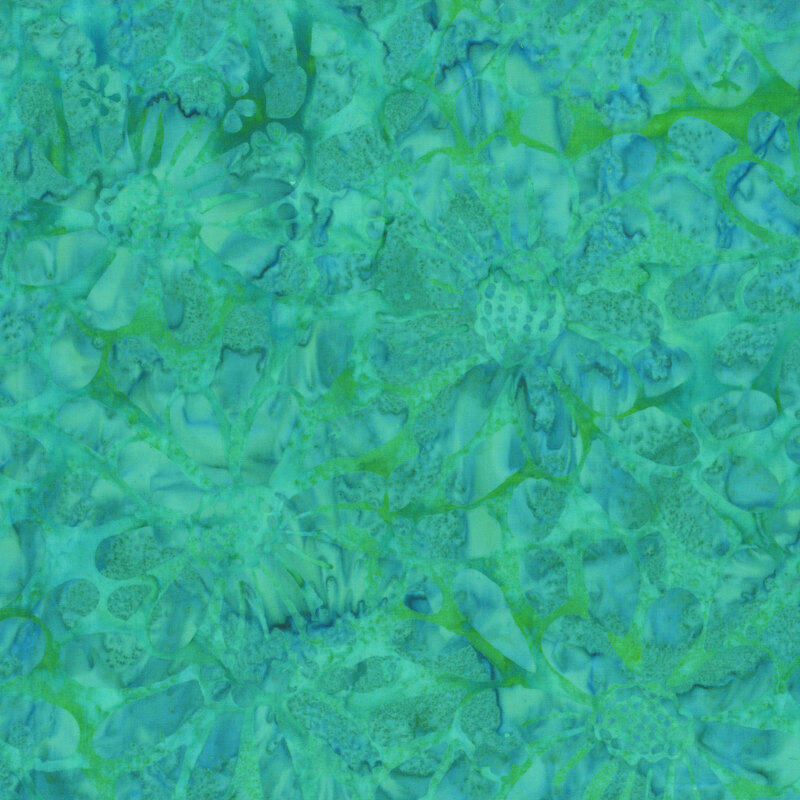 Textured sea-green watercolor fabric with a tonal pattern of turquoise florals