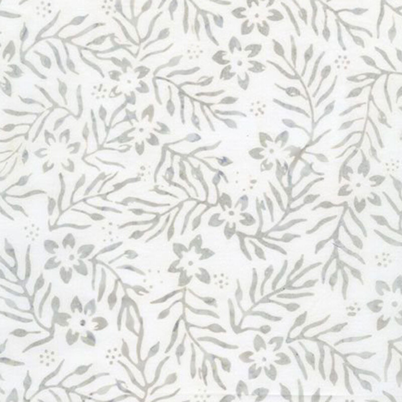 Dove gray fabric with tonal gray leafy vines and flowers