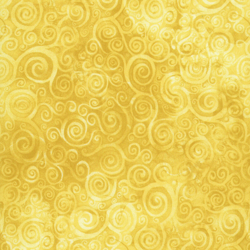 A mottled yellow fabric with swirls. 