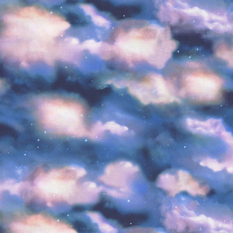 Mottled blue fabric with soft clouds drifting across a nighttime sky.