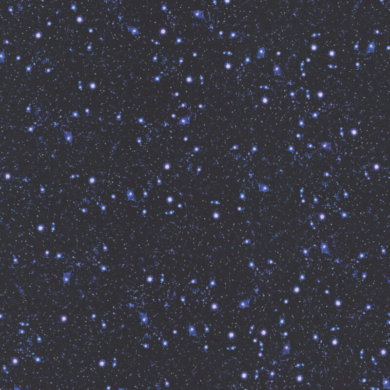 Mottled dark blue fabric with a night sky dotted with stars.