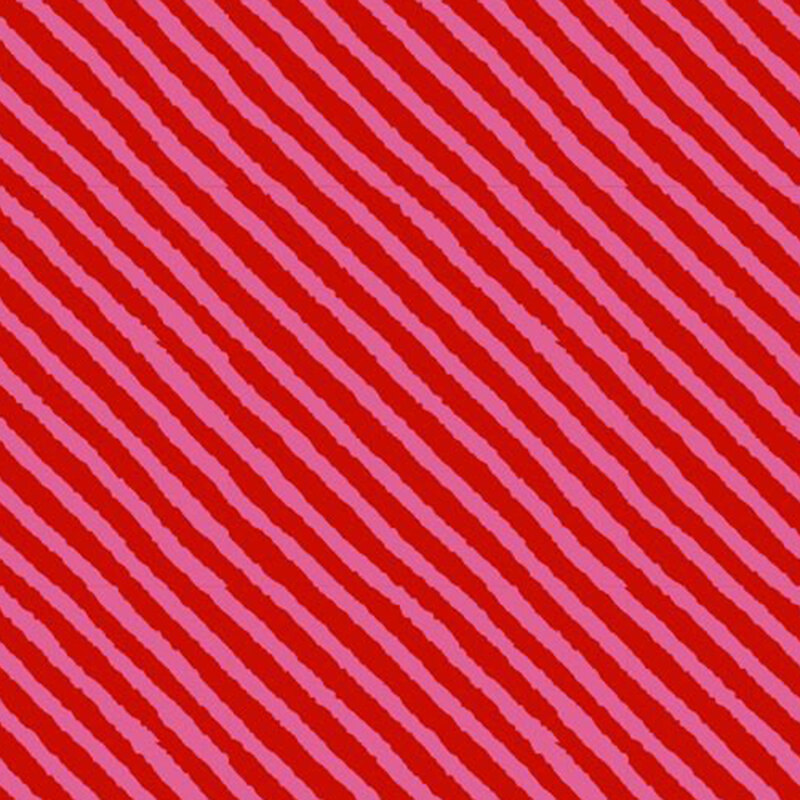 Pink and red diagonal, distressed striped fabric 