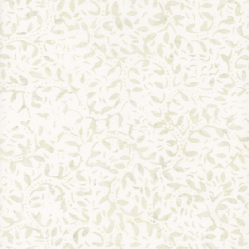 A white batik fabric with cream leafy vines. 