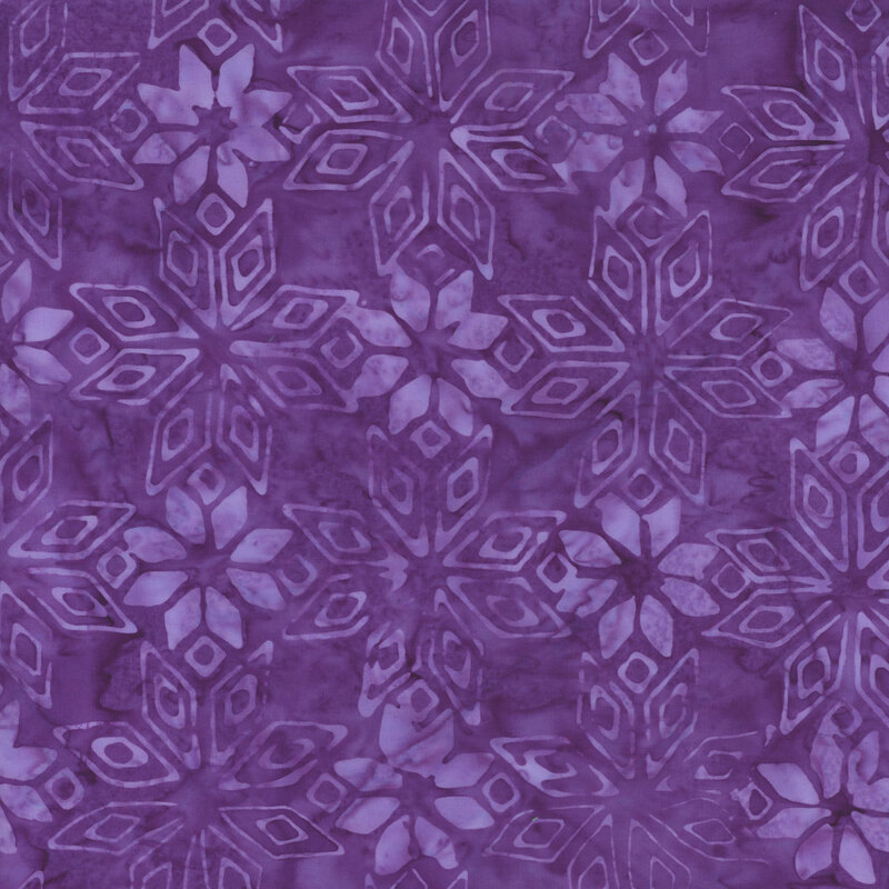 Mottled purple fabric featuring a geometric tonal flower design.