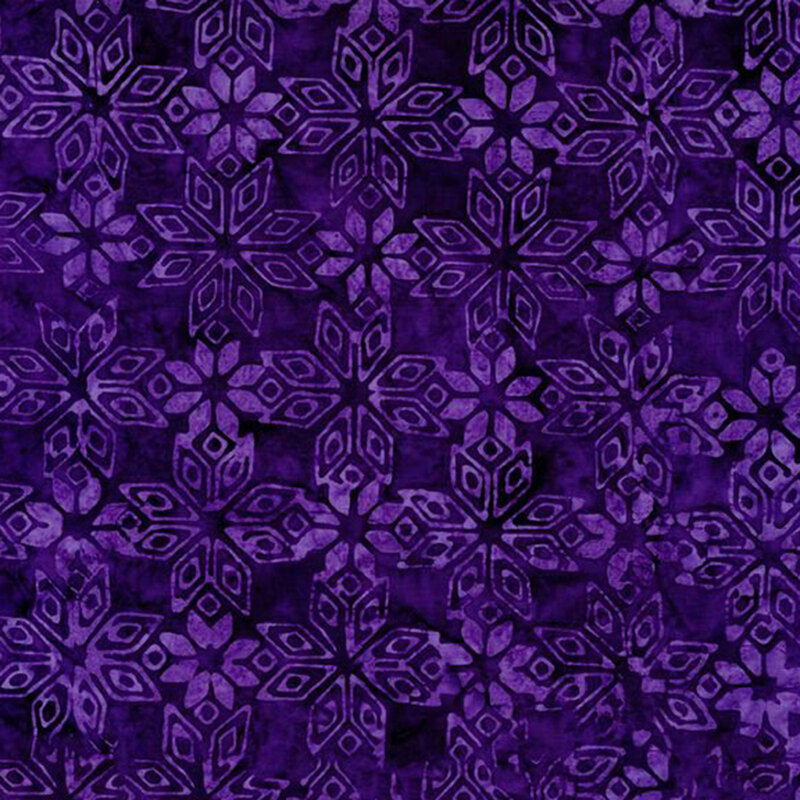 Mottled purple fabric featuring a geometric tonal flower design.