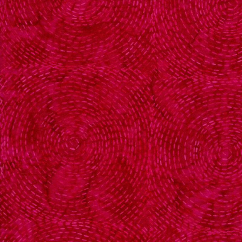 Watercolor crimson fabric with large, dashed magenta swirls.