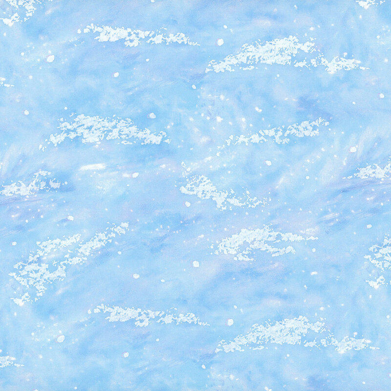 Marbled blue fabric with white puff-textured clouds