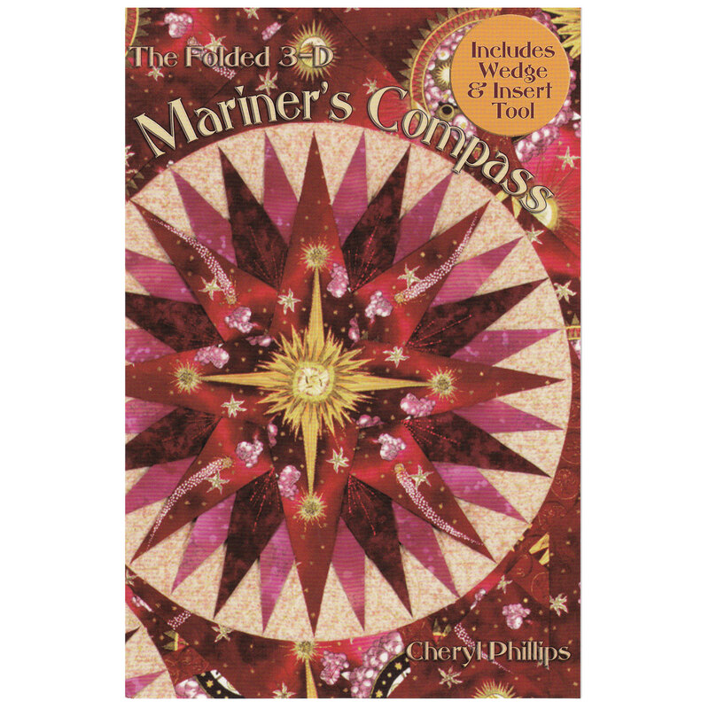 The front of the Mariner's Compass Pattern featuring the finished block on a red and gold accented background.