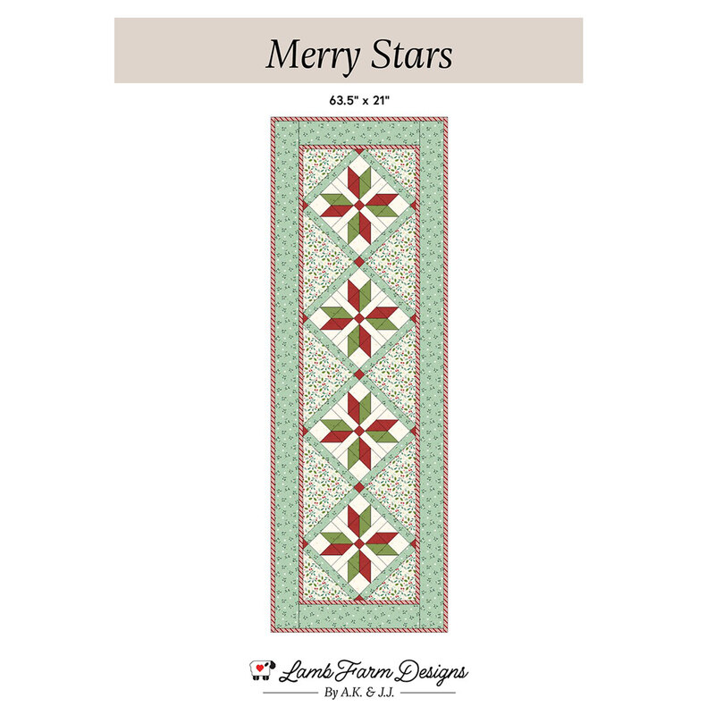 Front of the pattern featuring the Merry Stars table runner.