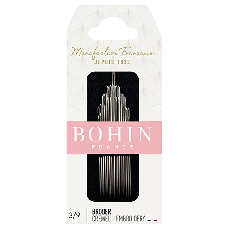 Bohin Crewel Embroidery Needles in their decorative French packaging, isolated on a white background.