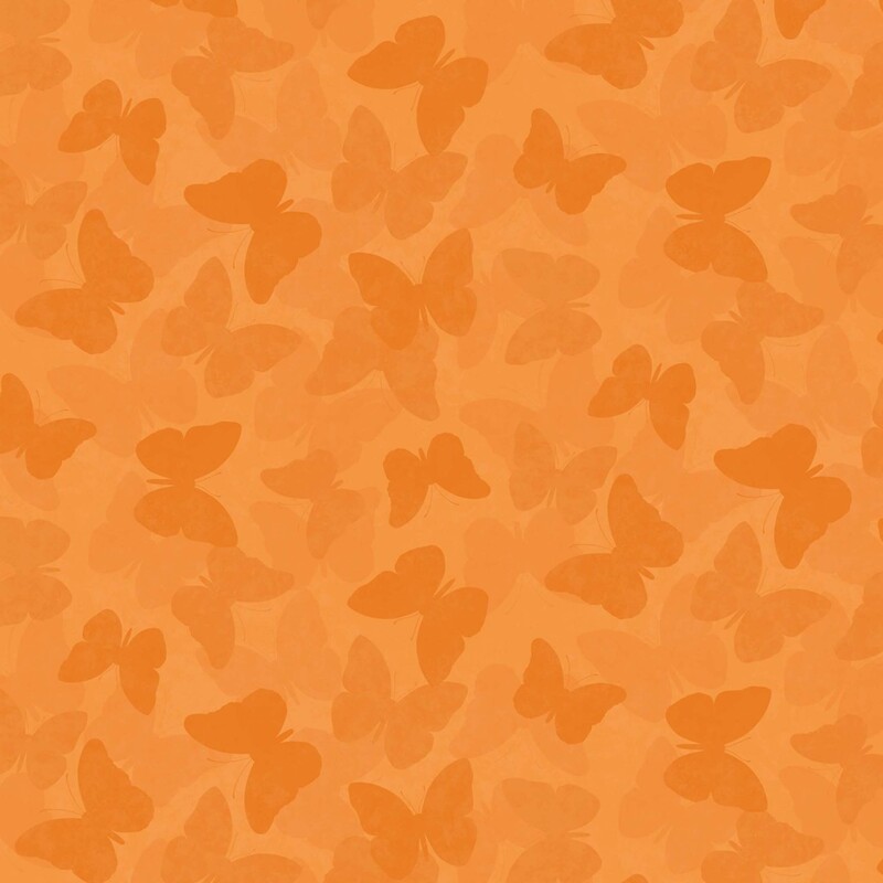 Bright orange fabric with a pattern of tonal butterflies