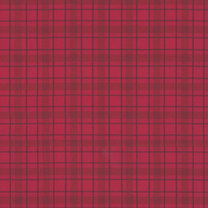 Pomegranate red fabric with a dark crimson and garnet plaid design