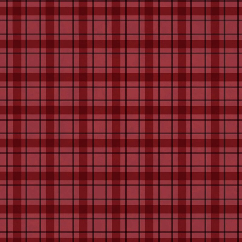 Pomegranate red fabric with a dark crimson and garnet plaid design