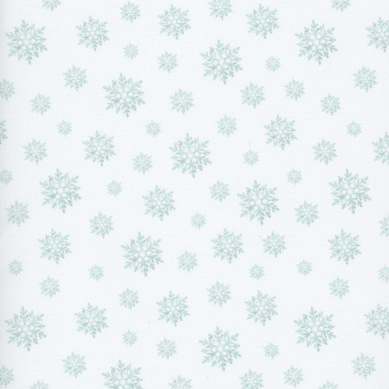 Aqua snowflakes on a snowy white background.