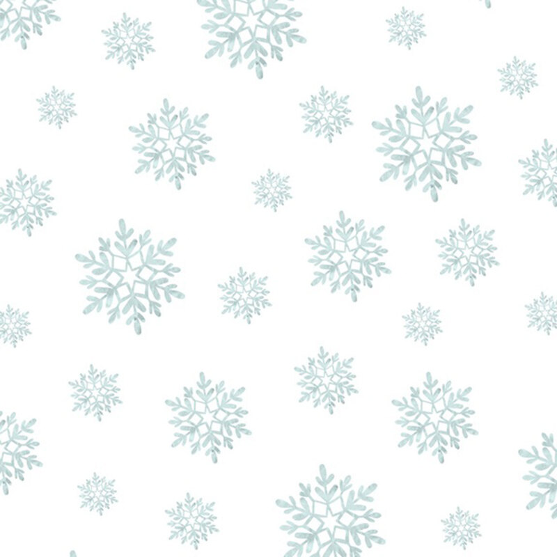 Aqua snowflakes on a snowy white background.
