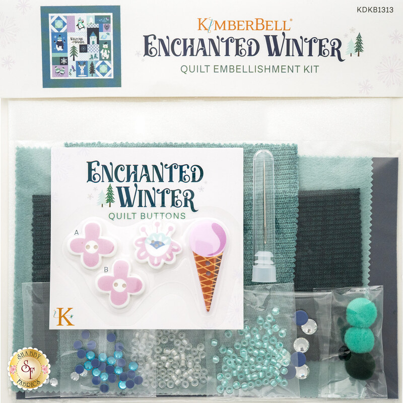 The front of the Enchanted Winter Quilt Embellishment Quilt, showcasing the fabric and beading inside, isolated on a white background.