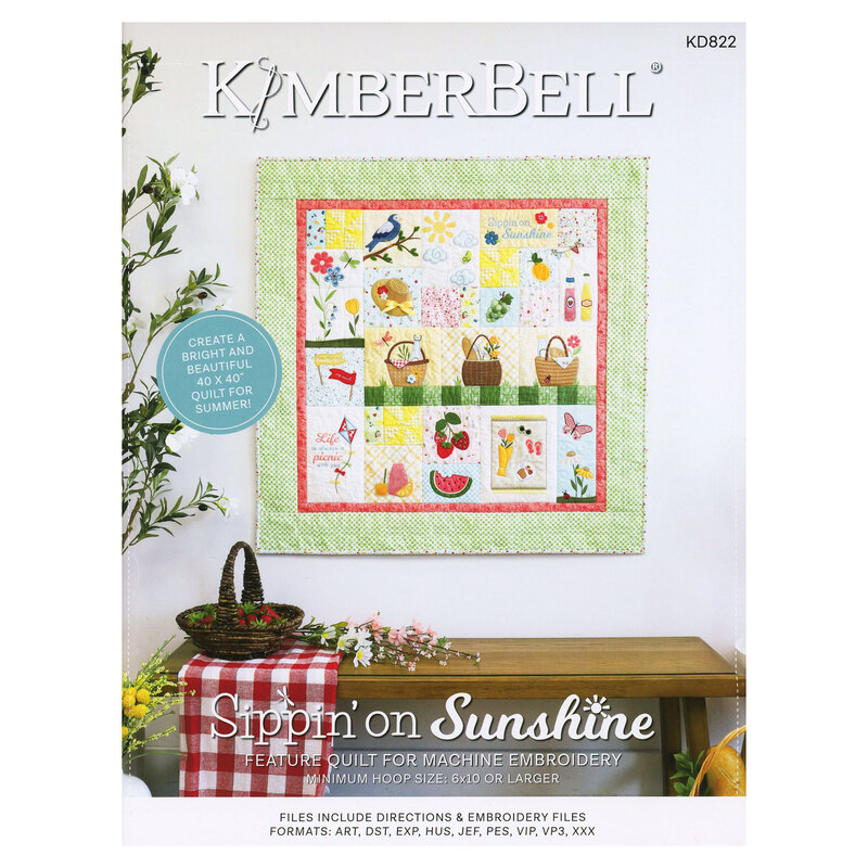 Cover image of KimberBell's Sippin' on Sunshine quilt pattern featuring colorful summer designs.