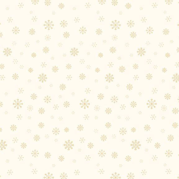 Cream fabric with a delicate pattern of varying snowflake sizes.
