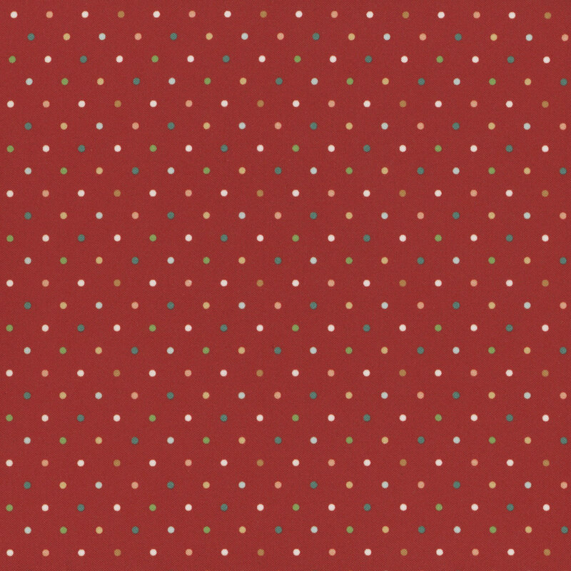Red fabric with a polka dot pattern.