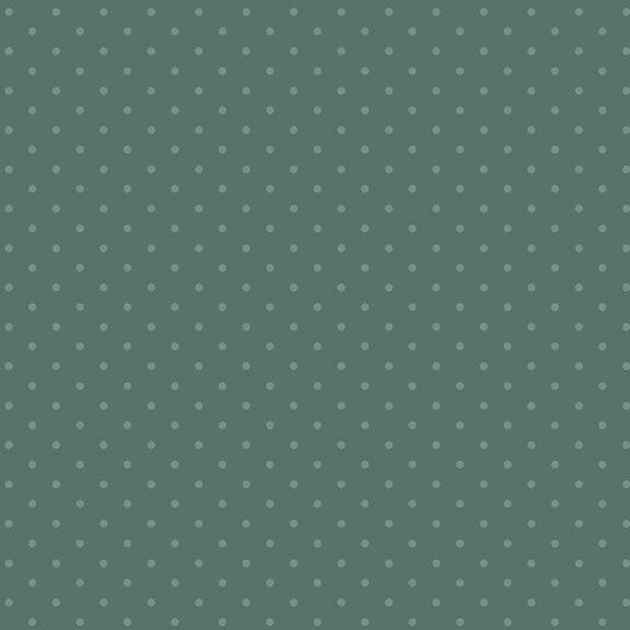 Teal blue fabric with a tonal polka dot pattern.