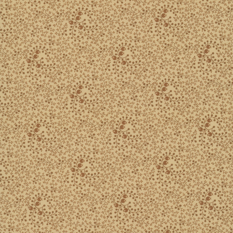 Sand tan fabric with a pattern of chestnut brown vines