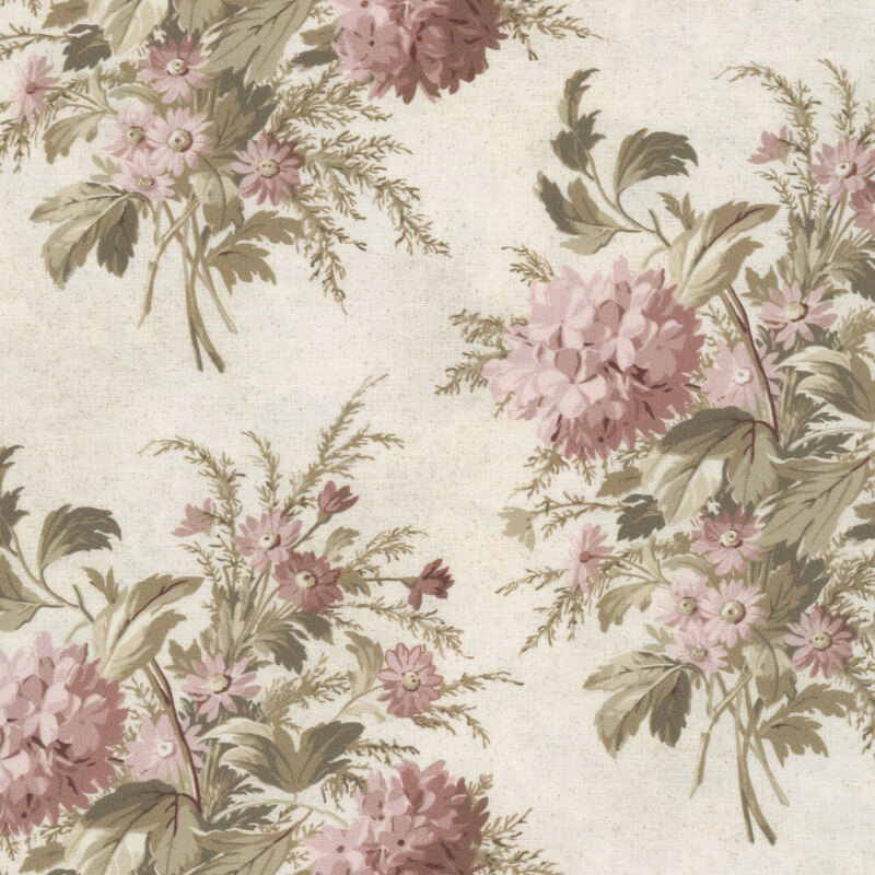 Cream fabric with a textured background adorned with delicate floral bouquets.