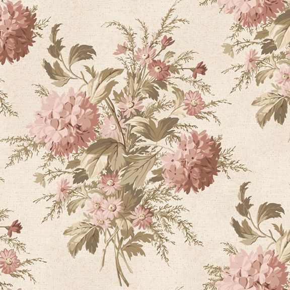 Cream fabric with a textured background adorned with delicate floral bouquets.