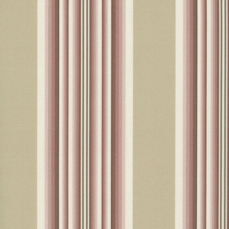 Tan fabric with lines of varying thickness in shades of pink, red, and white.
