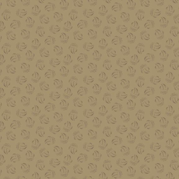 Brown fabric with a pattern of abstract tonal motifs.