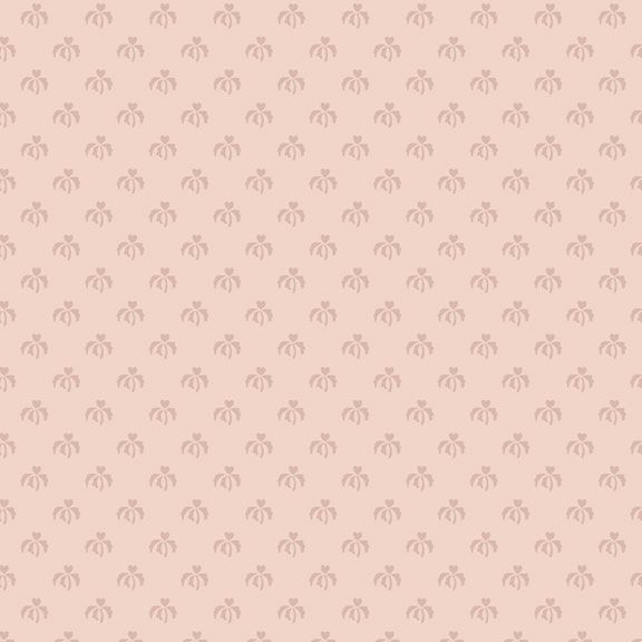 Pastel pink fabric with an evenly spaced pattern of tonal, stylized floral designs.
