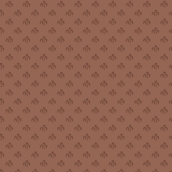 Hazel brown fabric with an evenly spaced pattern of tonal, stylized floral designs.