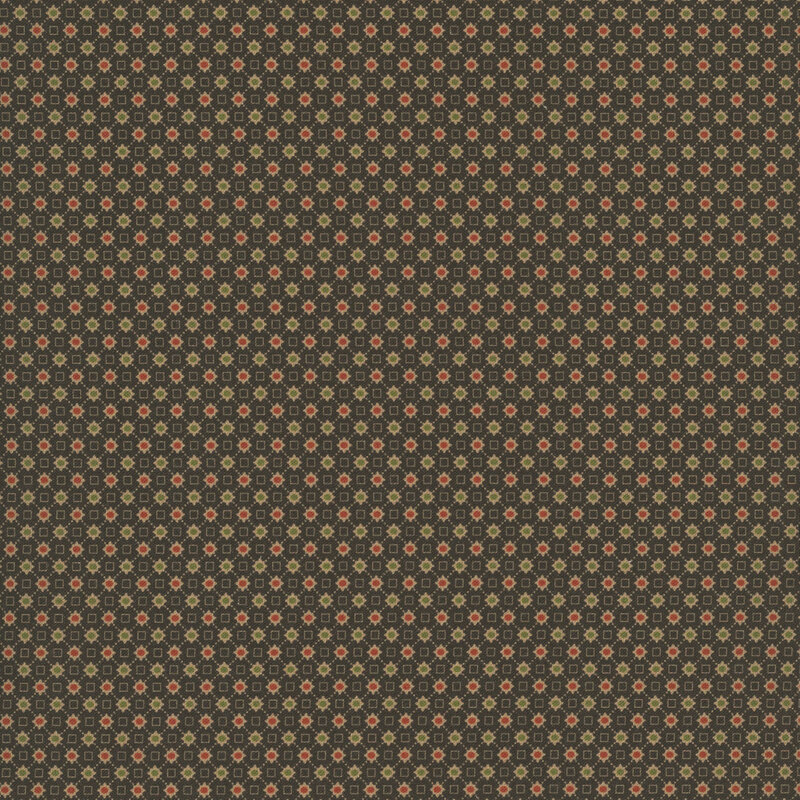 Geometric red and green diamonds on a warm gray background