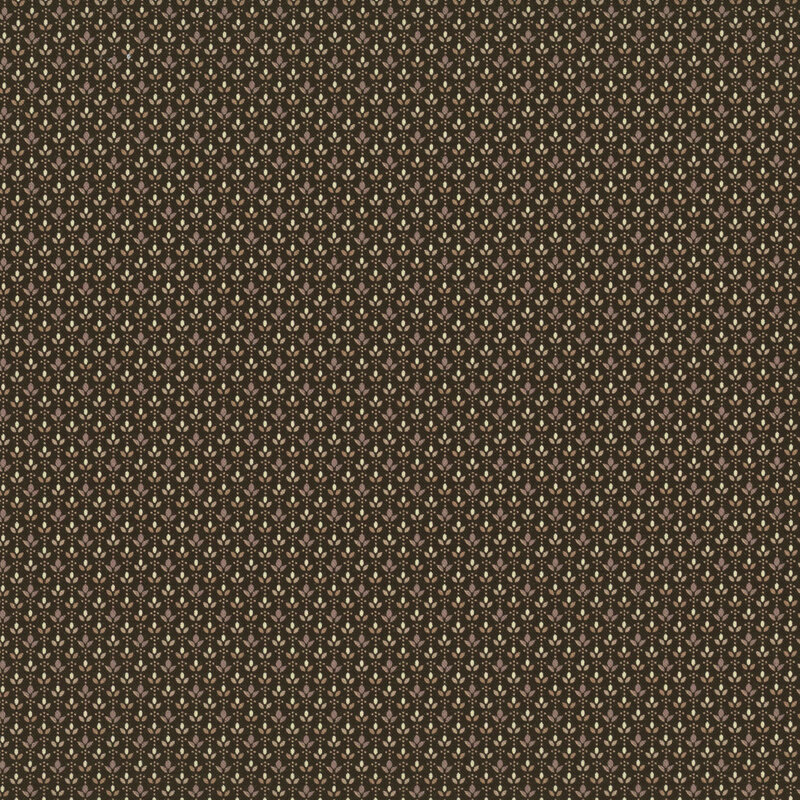 Black fabric with cream dots and neutral toned leaves