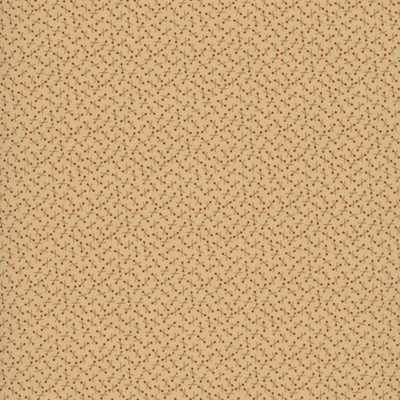 Beige fabric with red and brown dots in geometric primitive designs