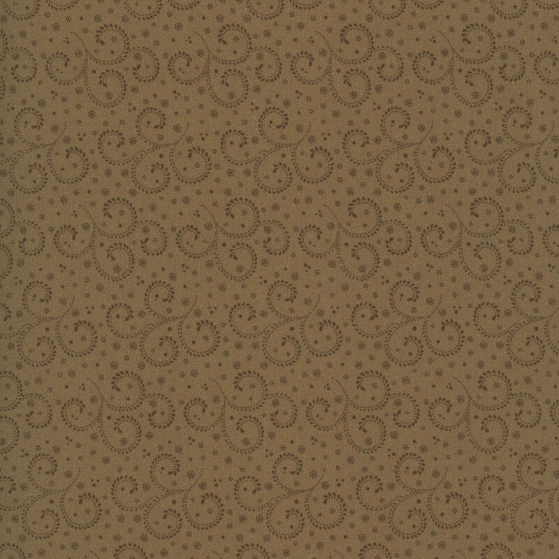 Muted walnut fabric with ornamental dark brown swirls