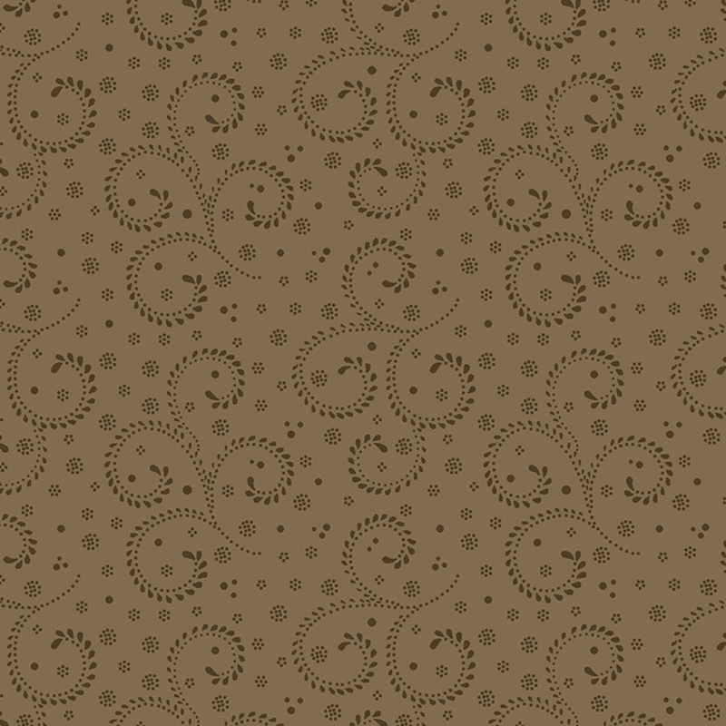 Muted walnut fabric with ornamental dark brown swirls