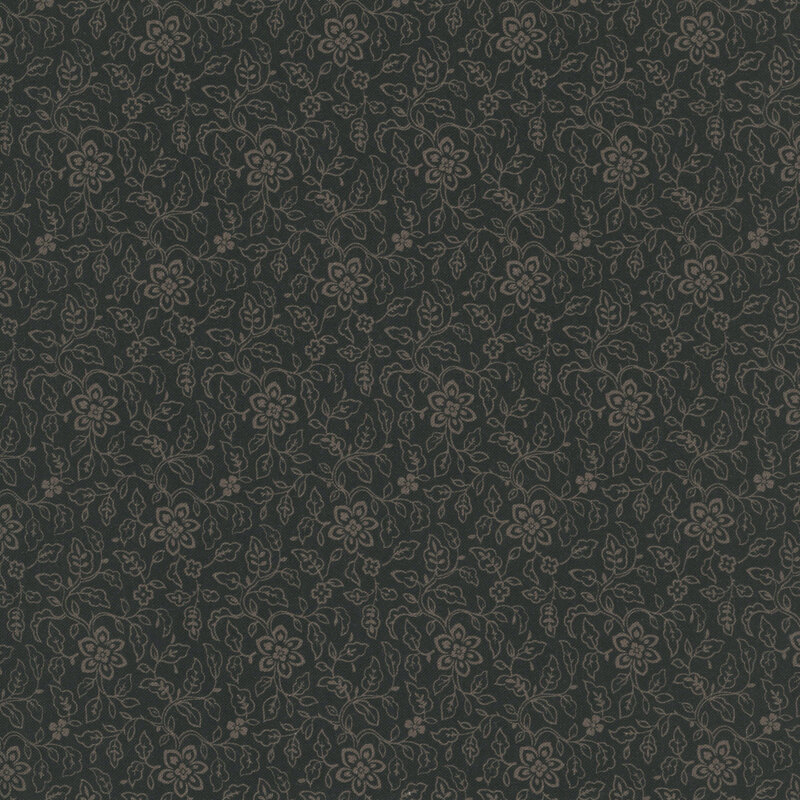 Black fabric with gray floral outlines