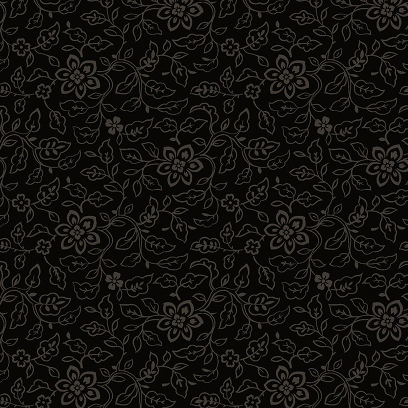 Black fabric with gray floral outlines