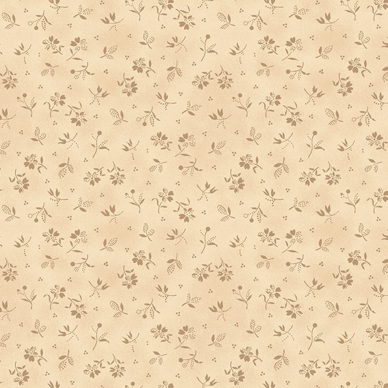 Mottled cream beige fabric with a delicate tossed floral design