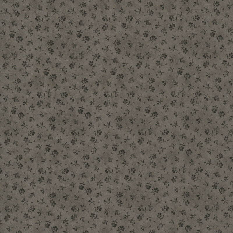 Mottled stone gray fabric with a delicate floral design
