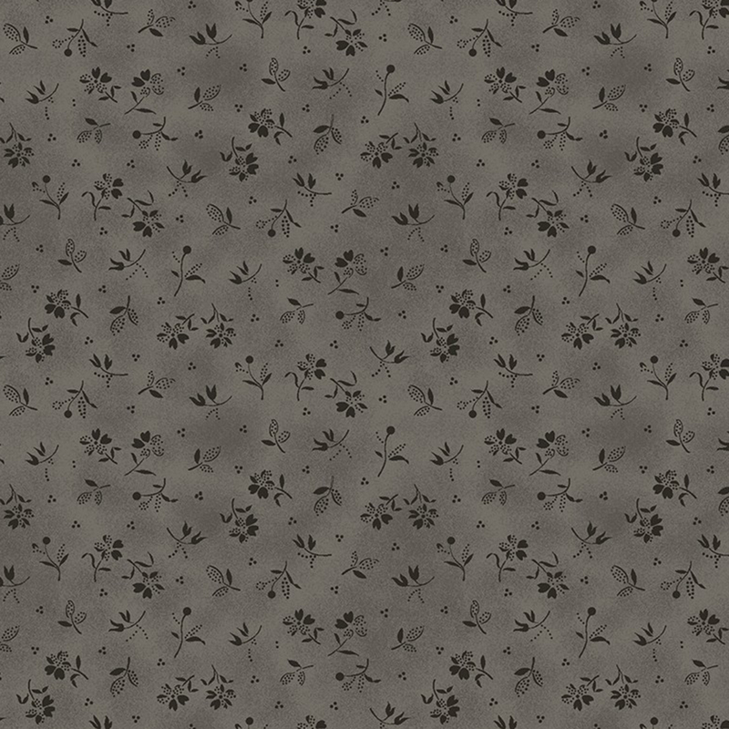 Mottled stone gray fabric with a delicate floral design