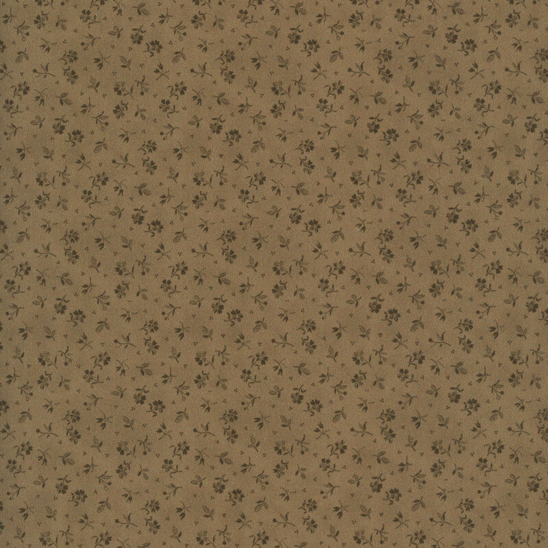 Mottled sepia brown fabric with a delicate ditsy floral design