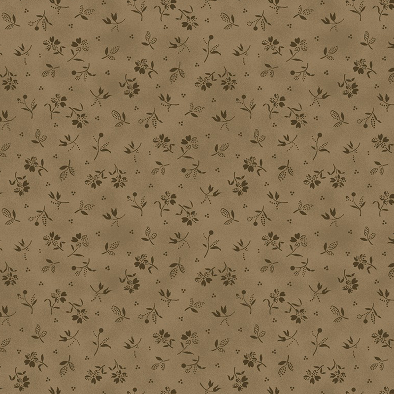 Mottled sepia brown fabric with a delicate ditsy floral design